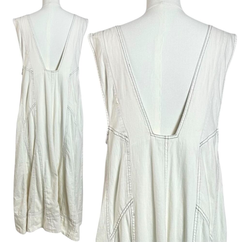 Free People Santino Denim Zip Front Midi Dress in Ecru Size Medium Minimalist - Picture 11 of 15